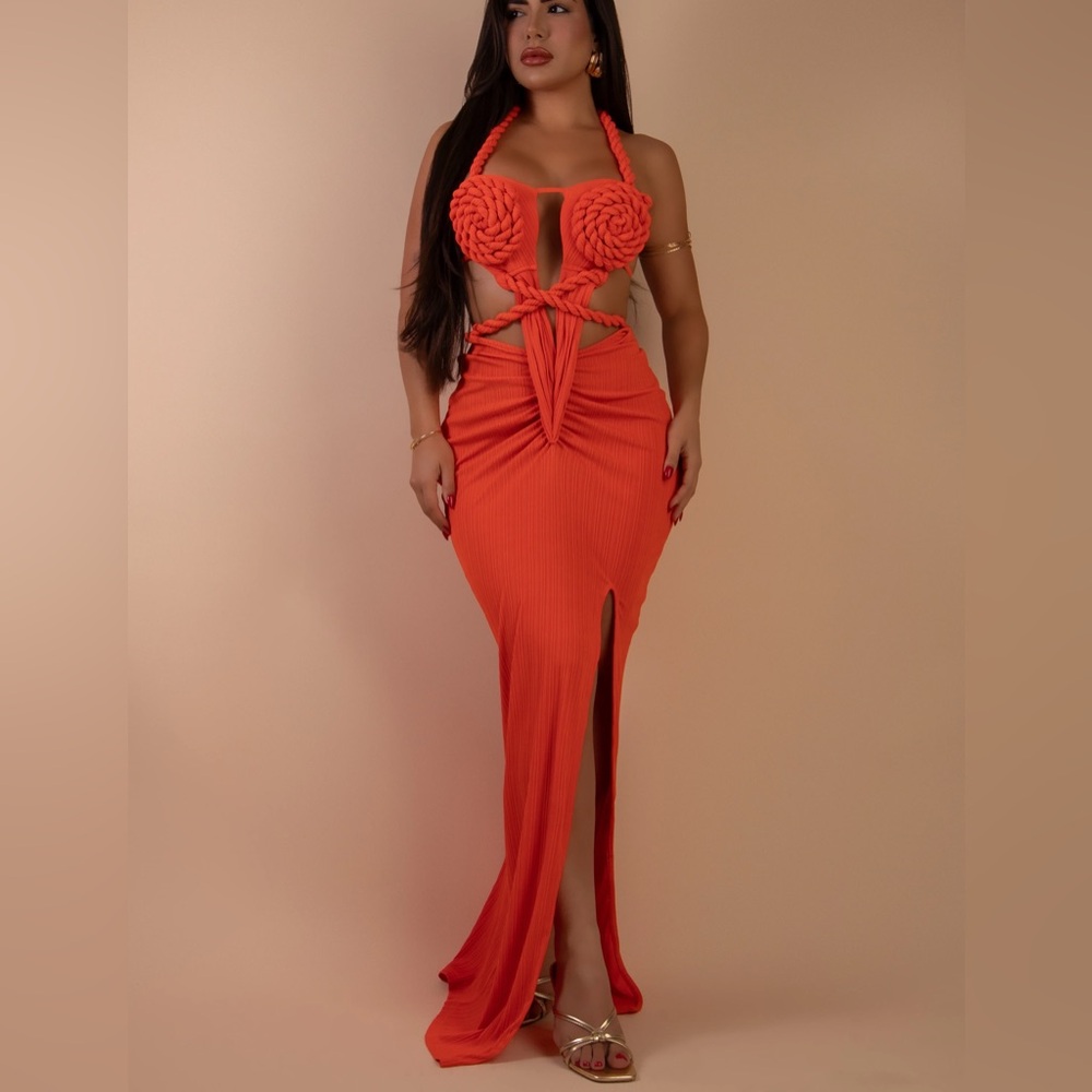 Elegant Orange Halter Dress